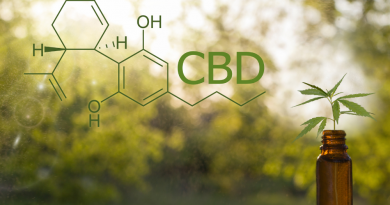 pot en verre avec feuille de cbd et la formule chimique