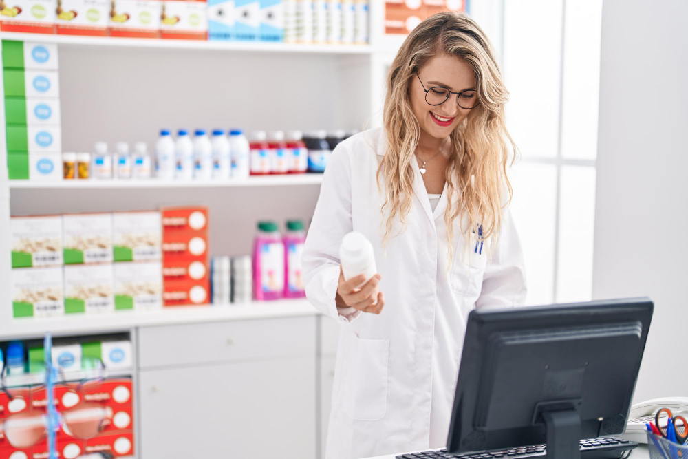 une secrétaire en pharmacie