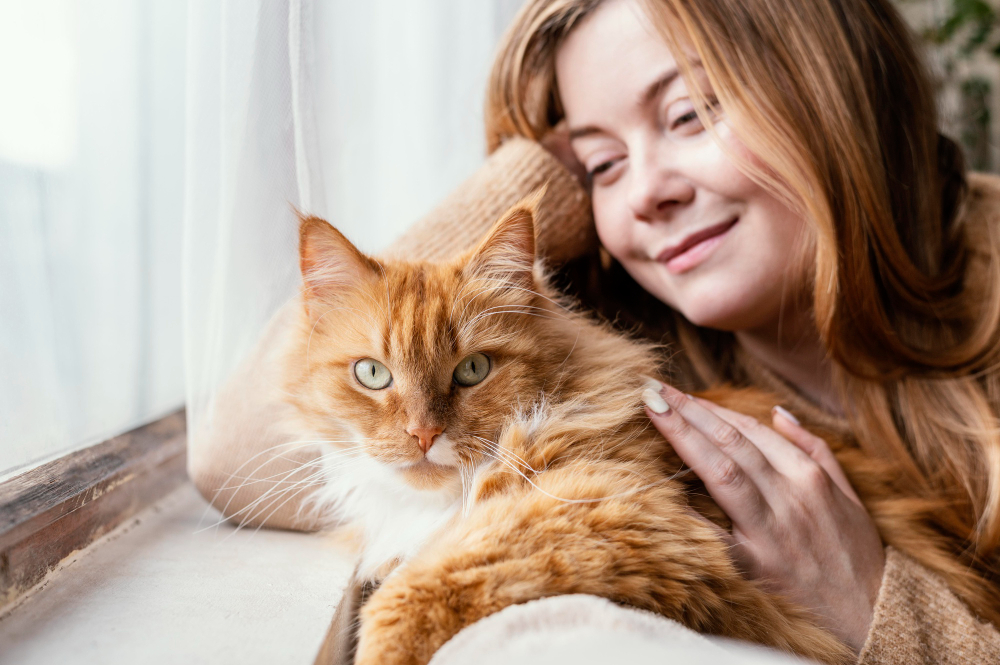 femme avec son chat