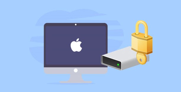 Illustration d'un ordinateur mac avec un disque dur bloqué