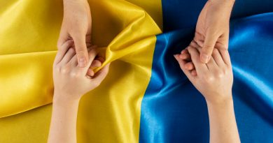 deux personnes se tenant les mains au dessus du drapeau de l'Ukraine
