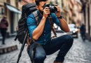 Un photographe professionnel en pleine action avec son appareil photo