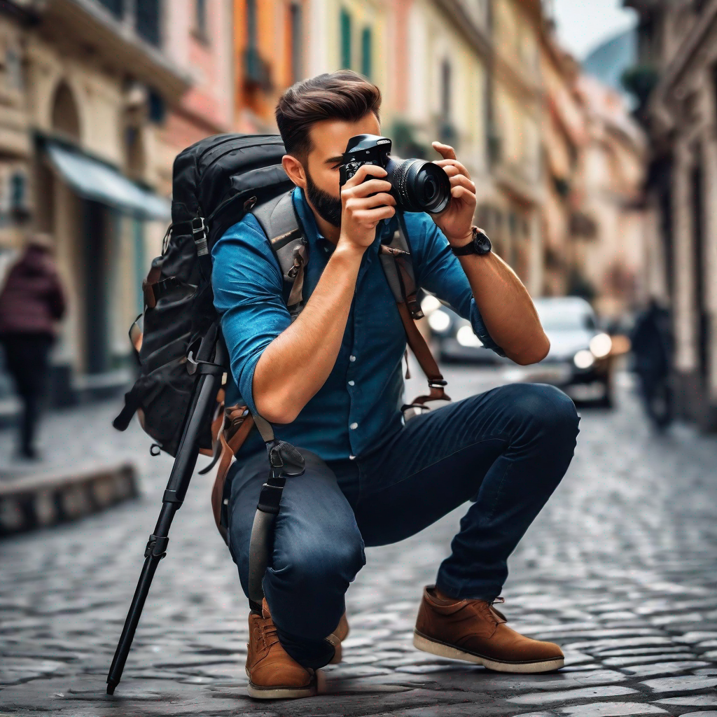 Un photographe professionnel en pleine action avec son appareil photo