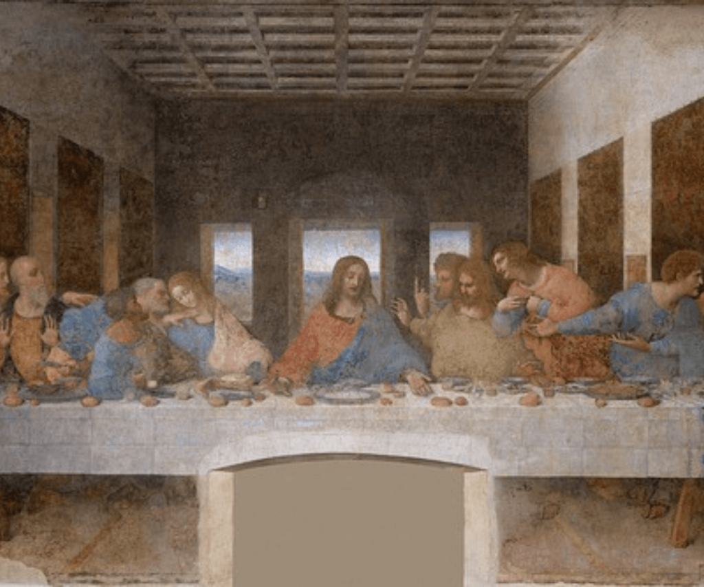 Une œuvre du célèbre Léonard de Vinci présentant la Sainte Cène en peinture.