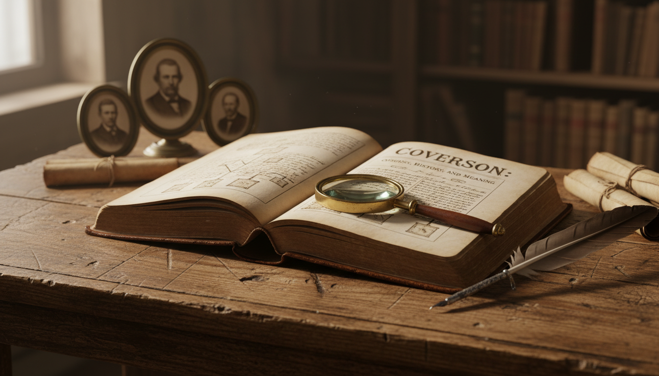 découvrez les origines, l'histoire et la signification du nom de famille coverson, un patronyme fascinant chargé de mystères et de traditions.